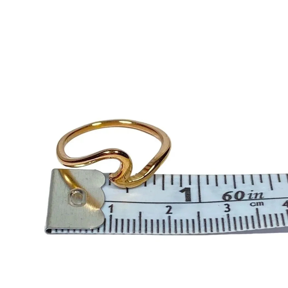 Rose Gold Tone Ring Size 7.5 Wave Shape Curved Asymmetrical Band Surfer Coastal